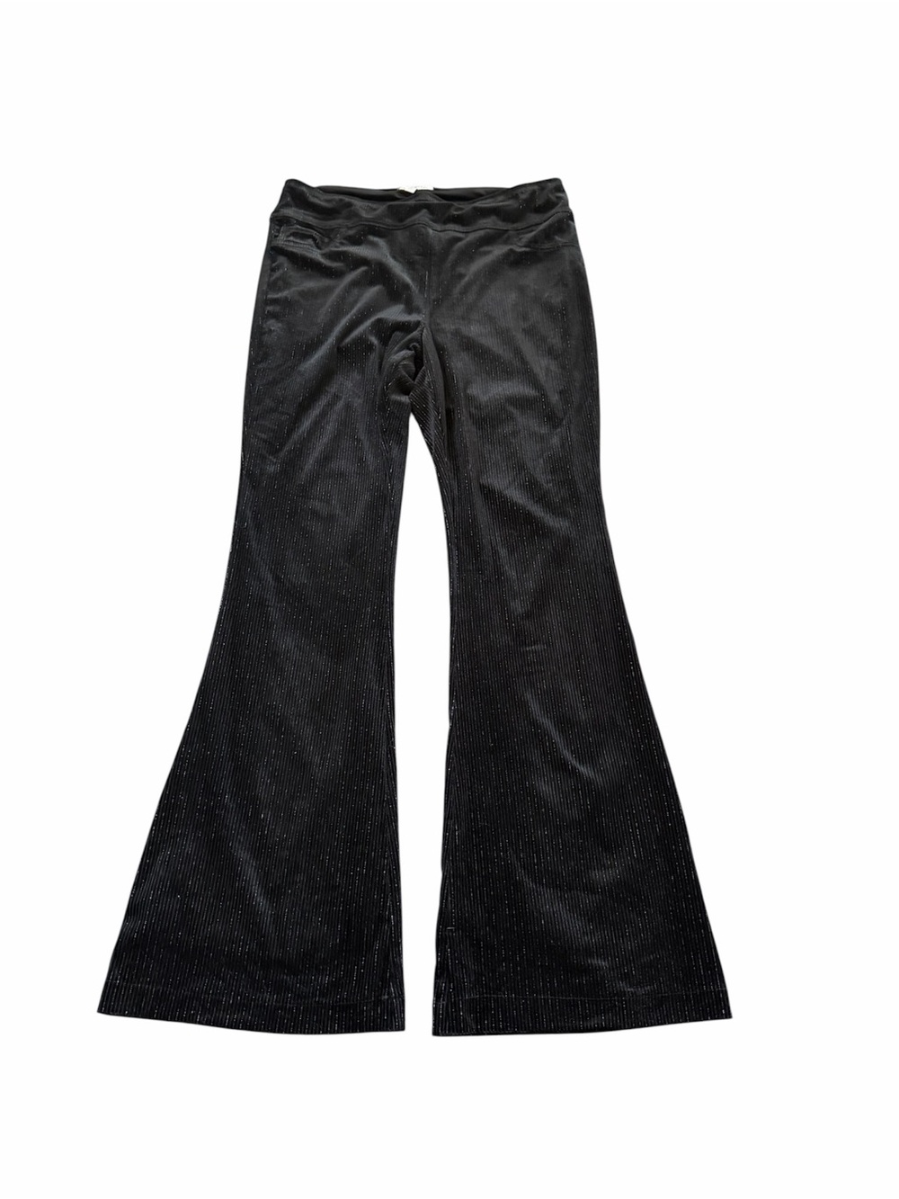 Sophia Vergara Black Flared Velvet Metallic Stripe Pants